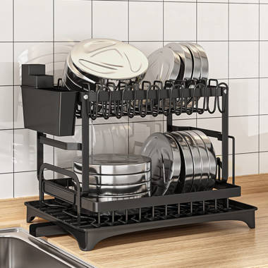 Belfry Kitchen Dish Drying Rack With Drip Tray 2 Tier Compact Dish Drainer Rack Plate Drying Rack With Cutlery Holder Draining Board Rack With Utensil Holder For Kitchen Countertop Wayfair